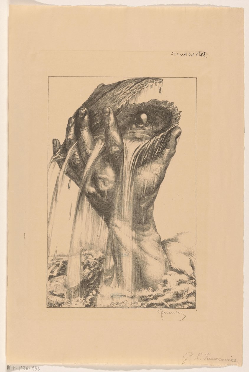 Ruční zvedání ústřice s perlou z moře od G.L. Furiacovics (signed by artist)