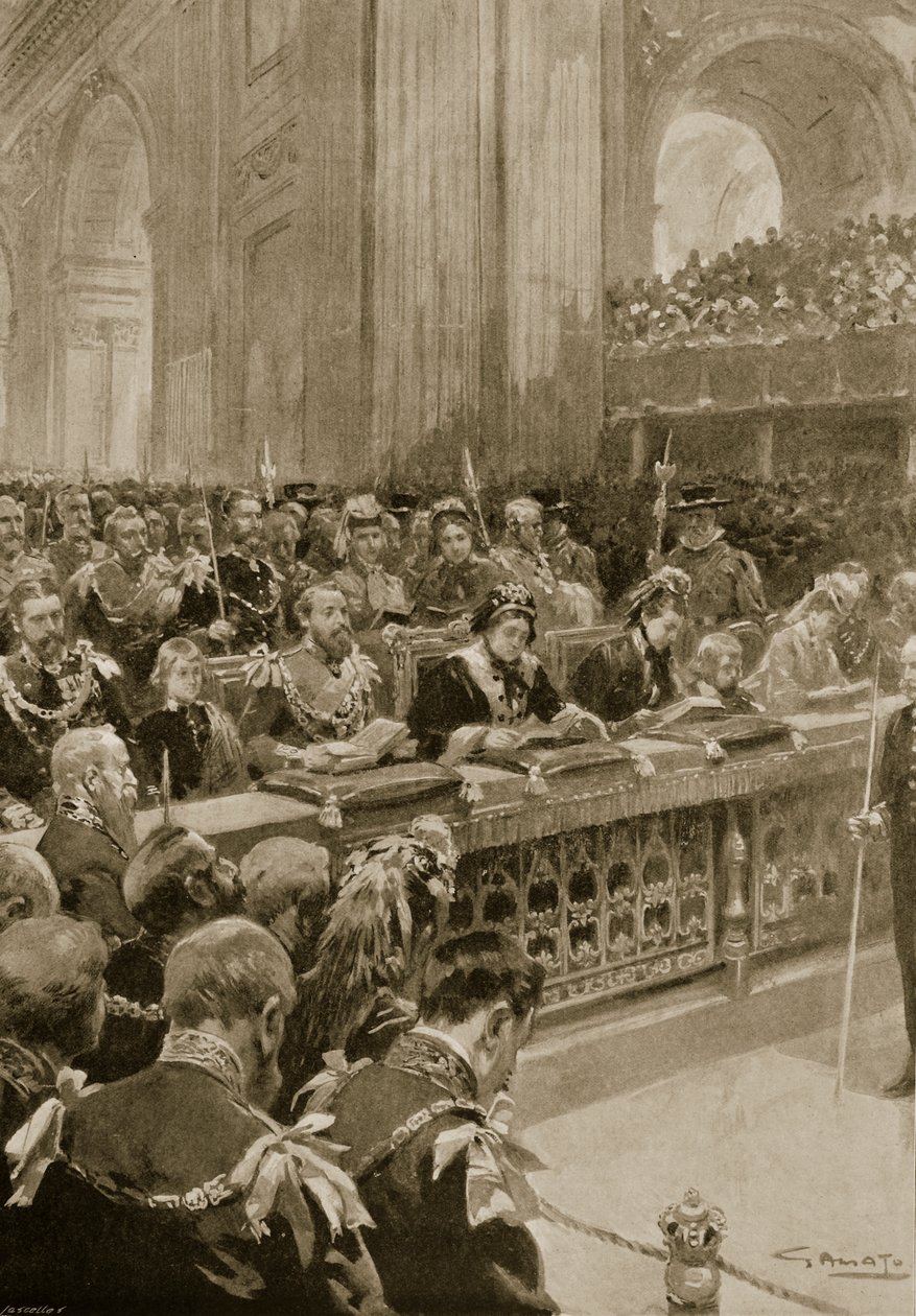 Bohoslužba díkůvzdání za záchranu prince z Walesu, která se konala v katedrále svatého Pavla, 27. února 1872, z „The Illustrated London News“, 1901 od G.S. Amato