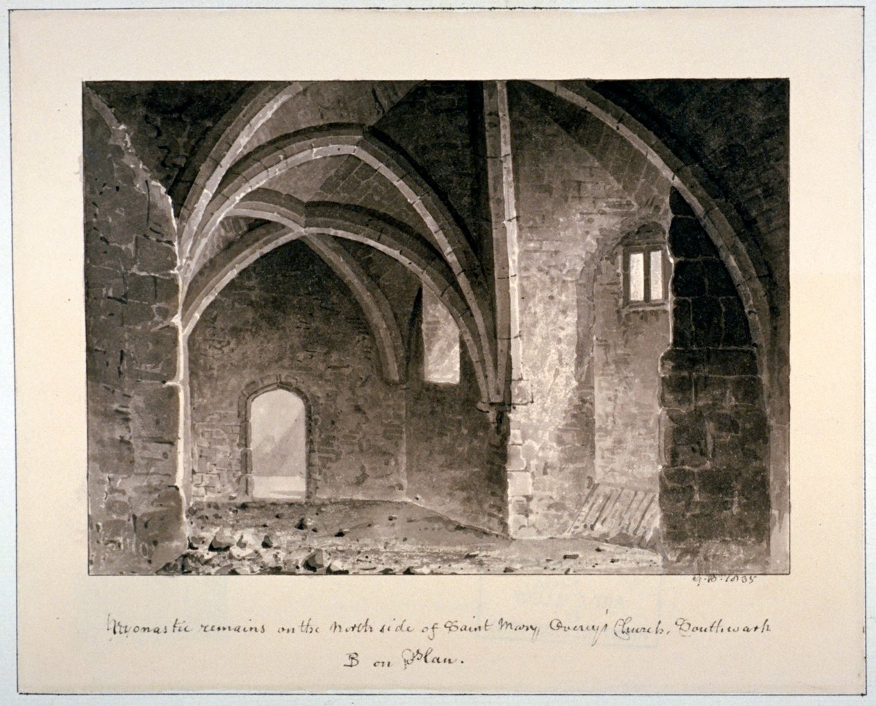 Klášterní pozůstatky na severní straně kostela St Mary Overy, Southwark, Londýn, 1835. od G Buckler