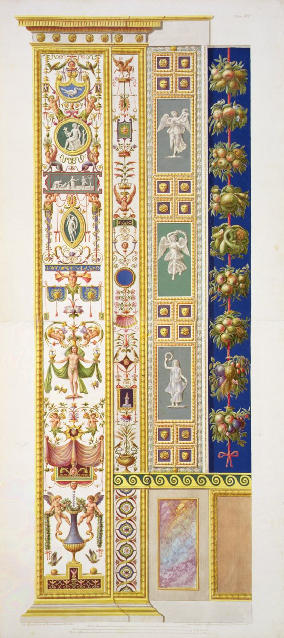 Panel z Raphael Loggia ve Vatikánu, z „Delle Loggie di Rafaele nel Vaticano“, rytý Giovanni Ottaviani (asi 1735-1808), publikováno asi 1772-77 (ručně kolorovaná rytina) od G. and Camporesi P. Savorelli