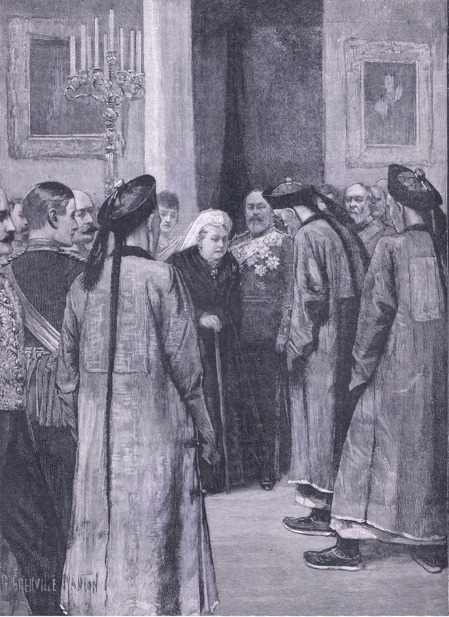 Návštěva Li Hung-Changa u královny v Osborne, ilustrace z Cassells History of England, 1900s od G. Grenville Manton