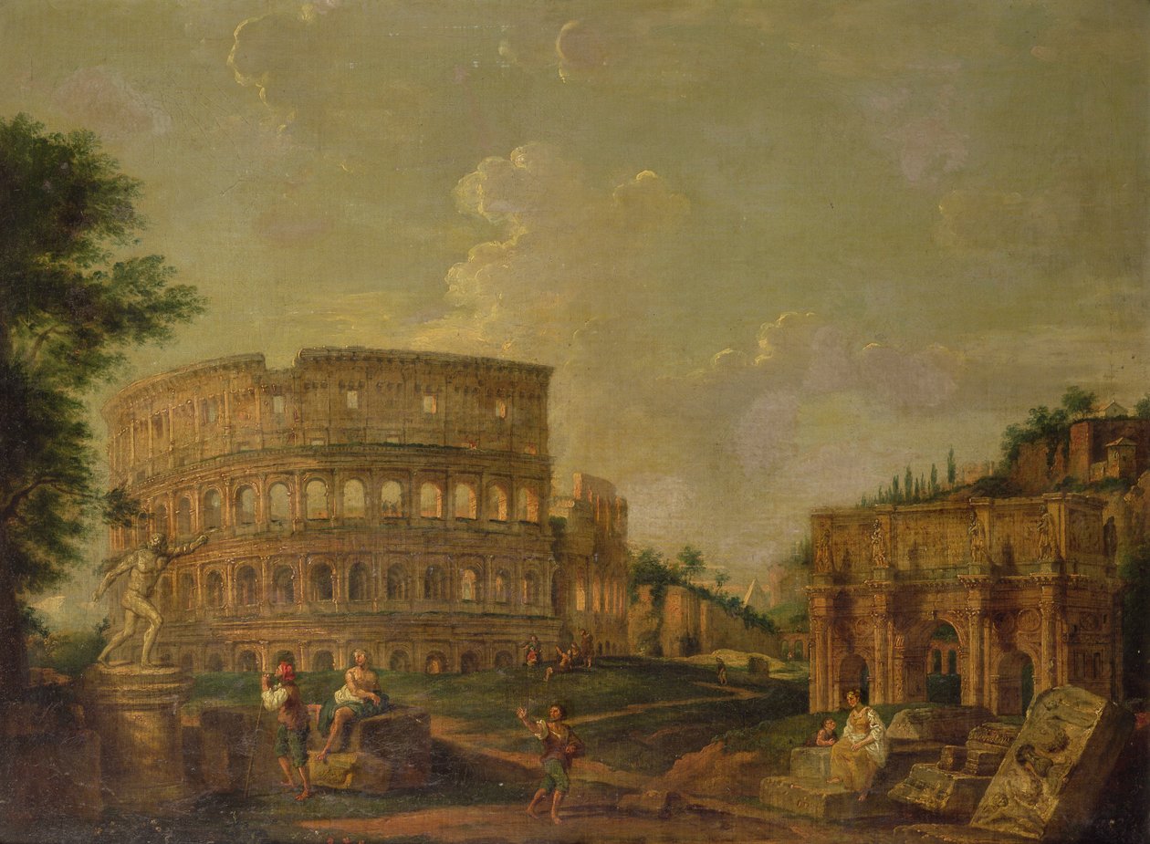 Koloseum s Konstantinovým obloukem, kolem roku 1730 (olej na plátně) od G. P. (attr. to) Pannini or Panini