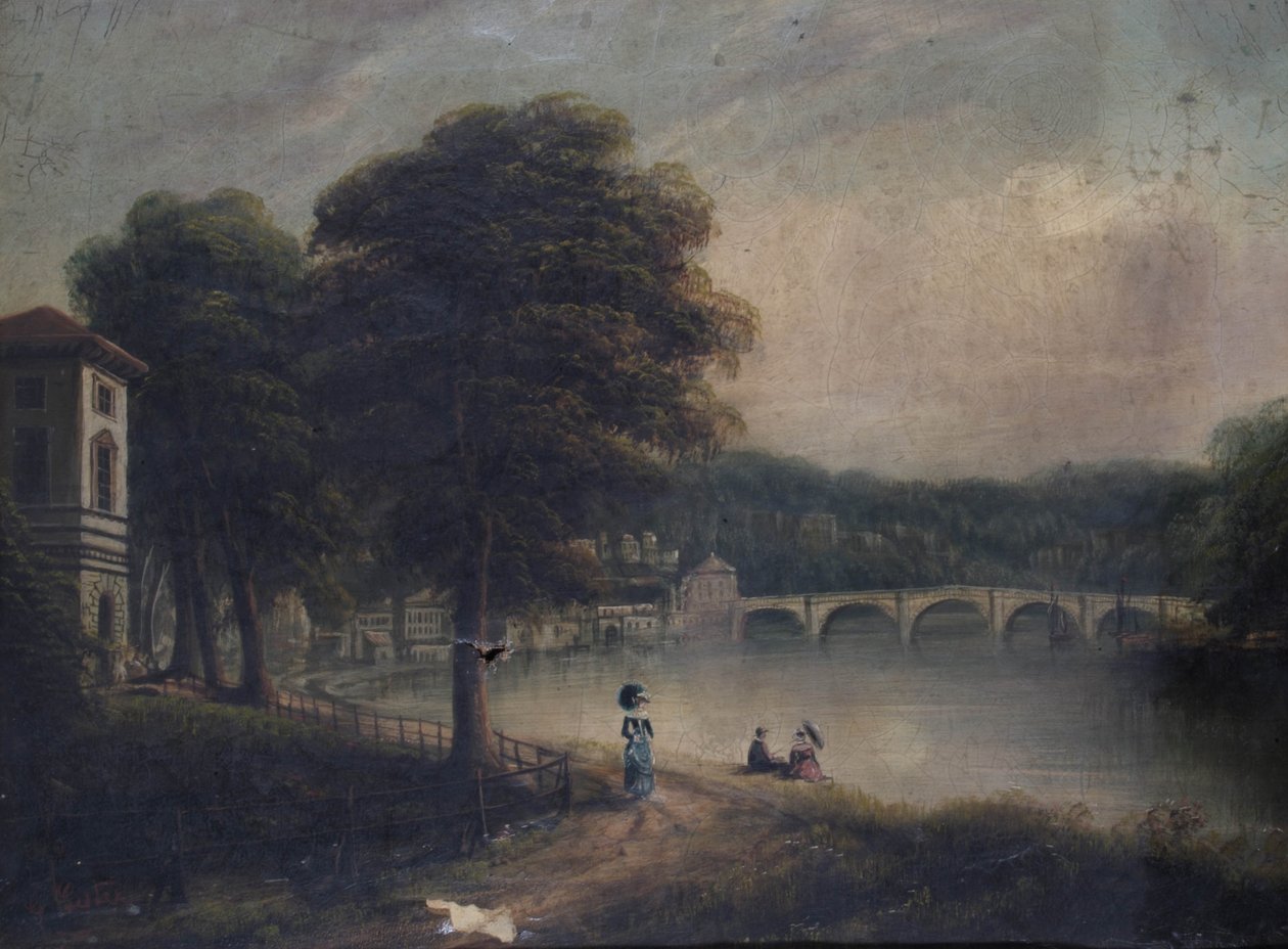 Asgill House u Cholmondeley Walk, Richmond, Surrey, při pohledu na Richmond Bridge od G. Suter