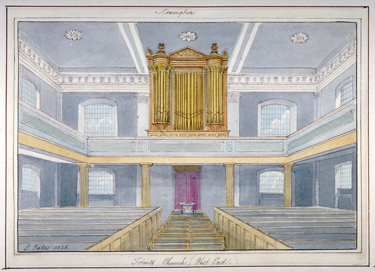 Interiér kostela Nejsvětější Trojice, Newington, Southwark, Londýn, 1826 od G Yates