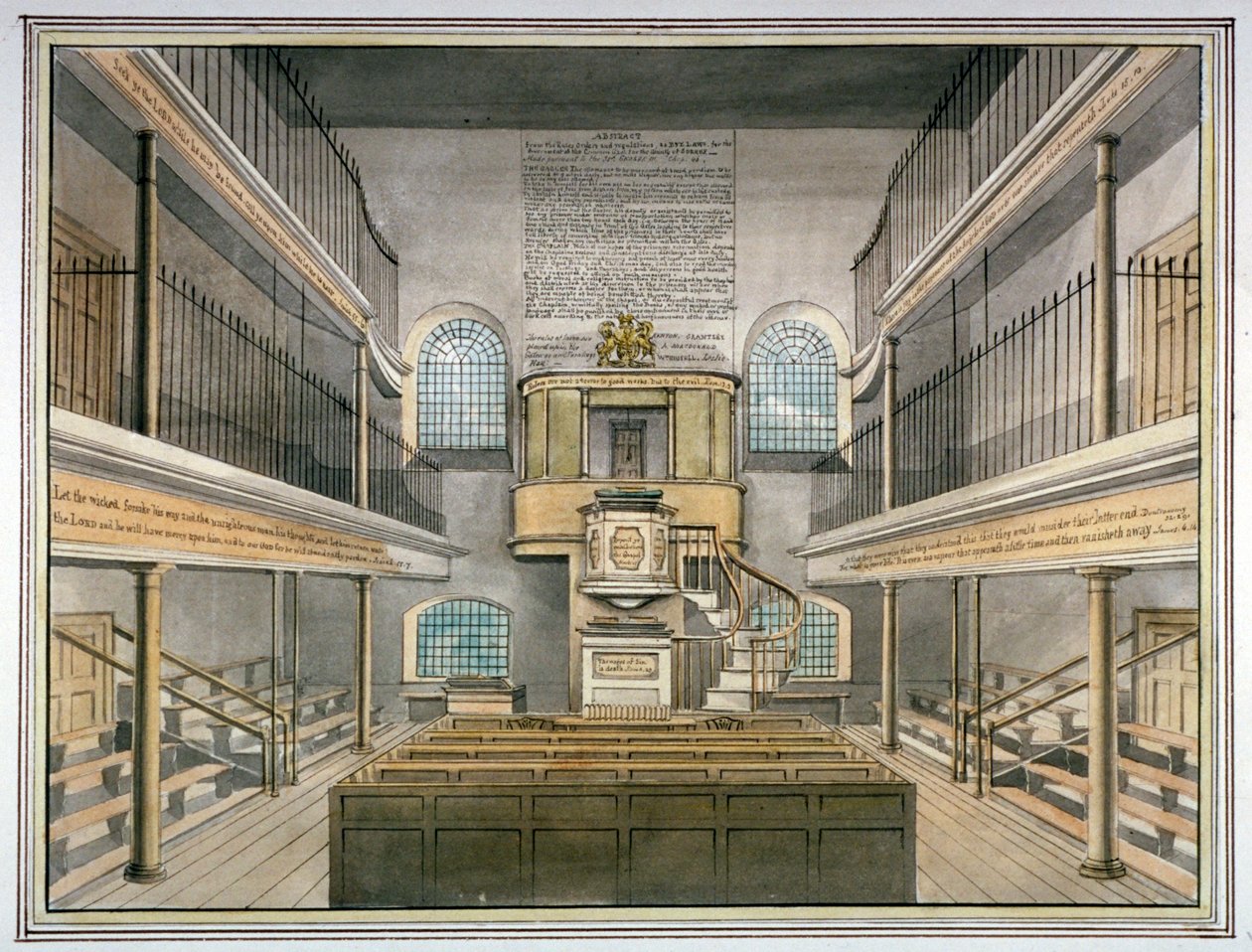Vnitřní pohled na kapli, věznice Horsemonger Lane, Union Road, Southwark, Londýn, 1826 od G Yates