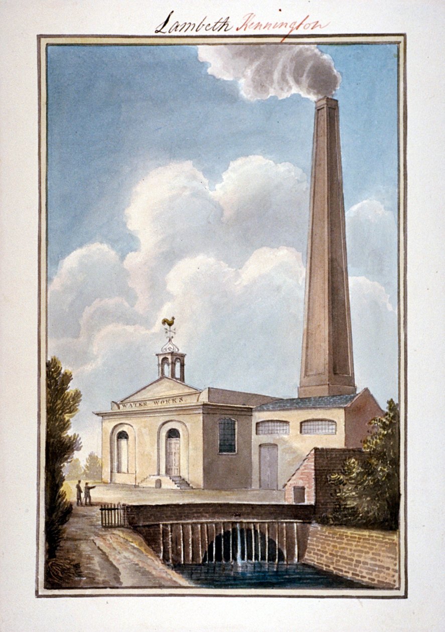 New London Waterworks, Vauxhall, Lambeth, Londýn, 1825 od G Yates