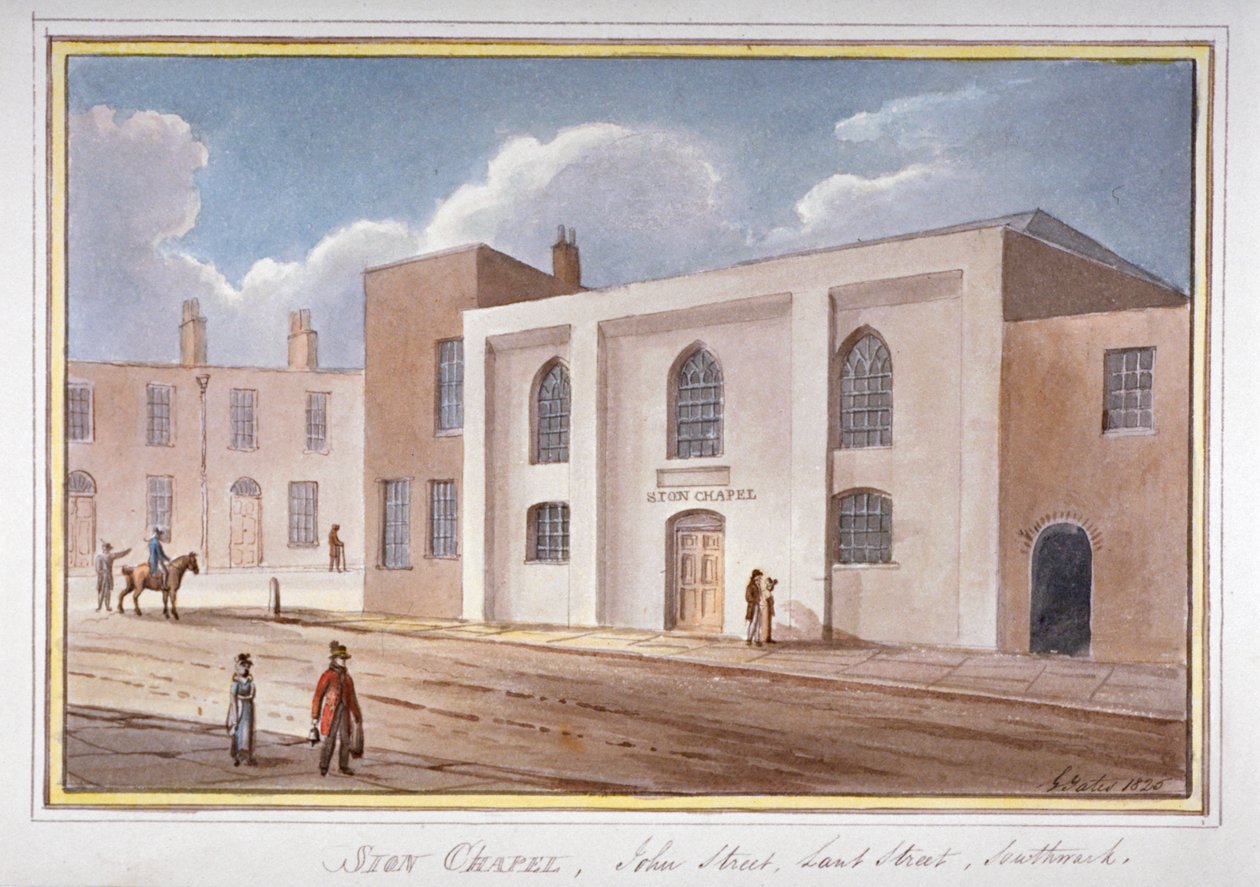 Pohled na kapli Sion na John Street, Southwark, Londýn, 1825 od G Yates