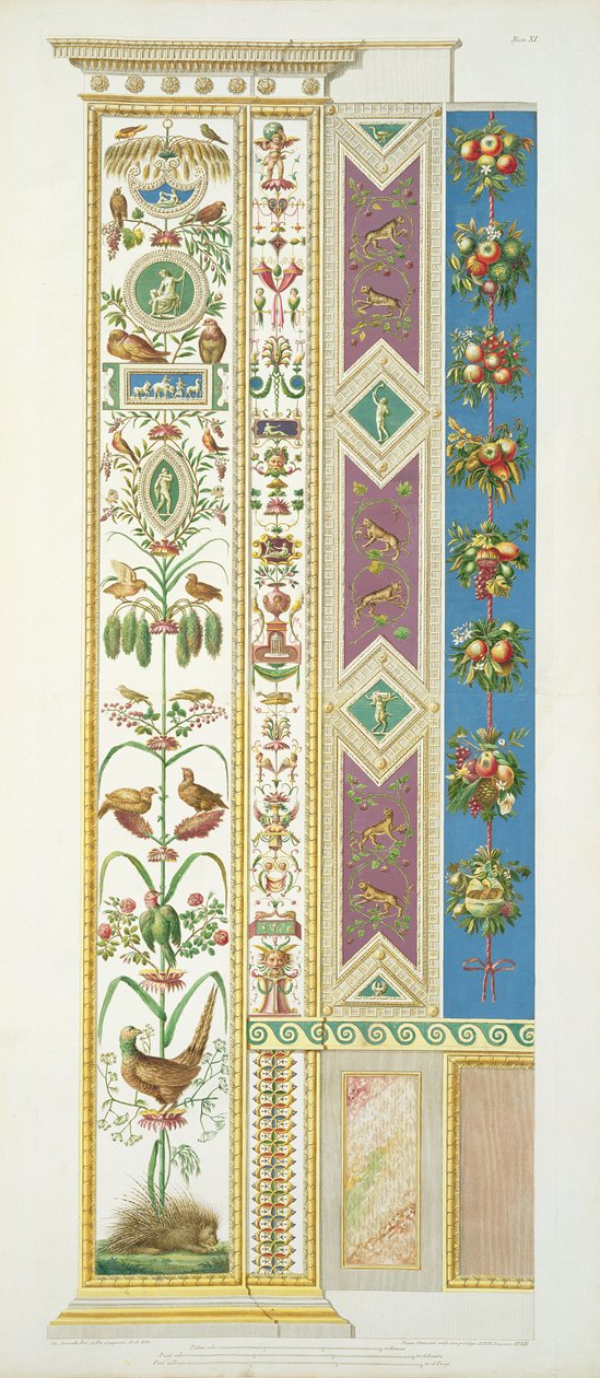 Panel z Raphael Loggia ve Vatikánu, z „Delle Loggie di Rafaele nel Vaticano“, rytý Giovanni Ottaviani (asi 1735-1808), publikováno asi 1772-77 (ručně kolorovaná rytina) od G. and Camporesi, P. Savorelli