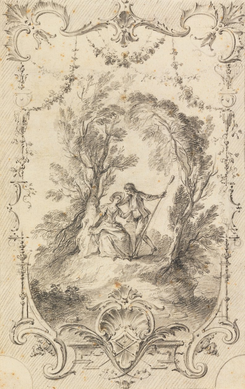 Eagar Shepherd (přípravný výkres k desce 247 v LOeuvre gravé de Watteau, 1739) od Gabriel Huquier