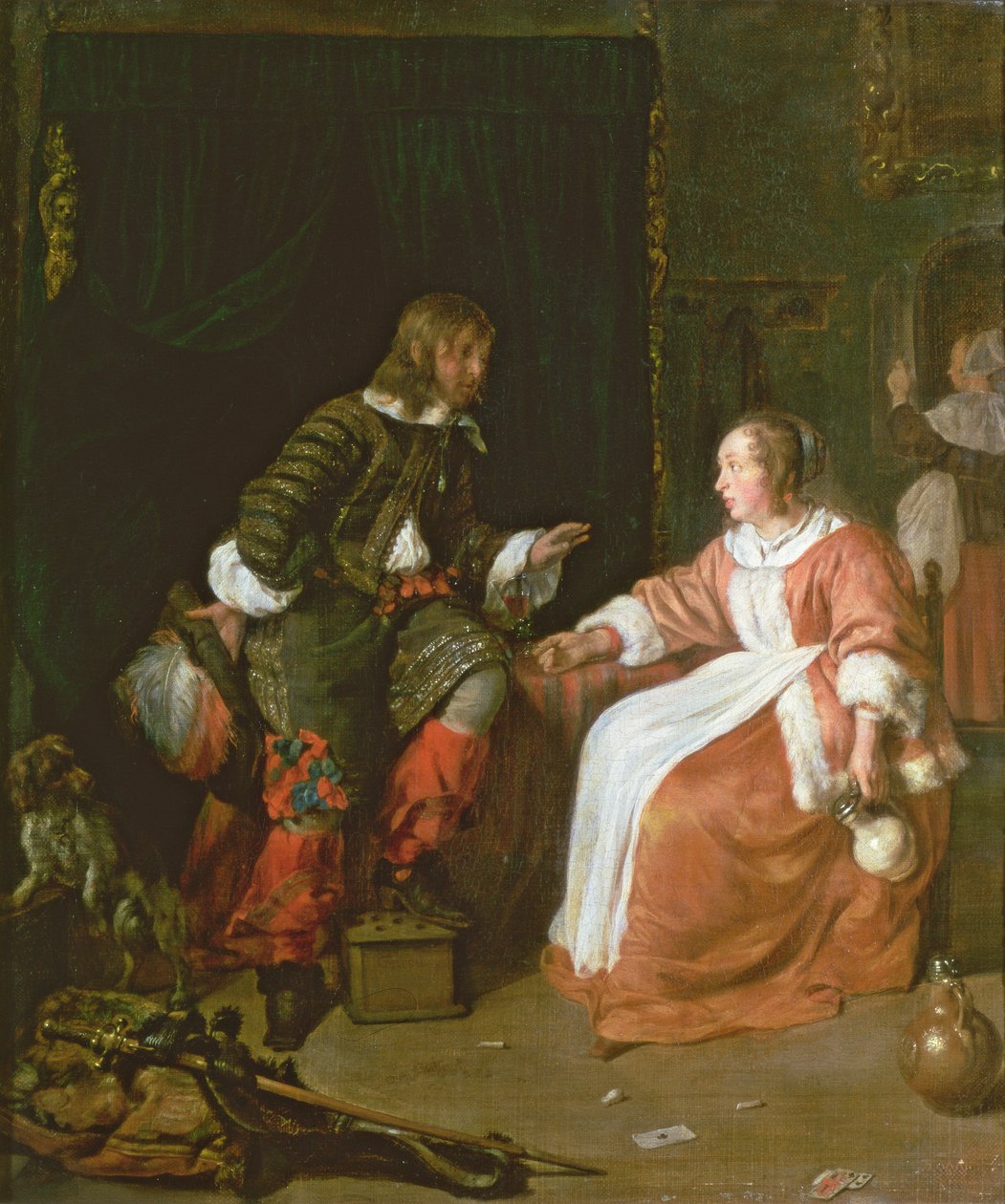 Služka a důstojník, kolem 1660-70 od Gabriel Metsu