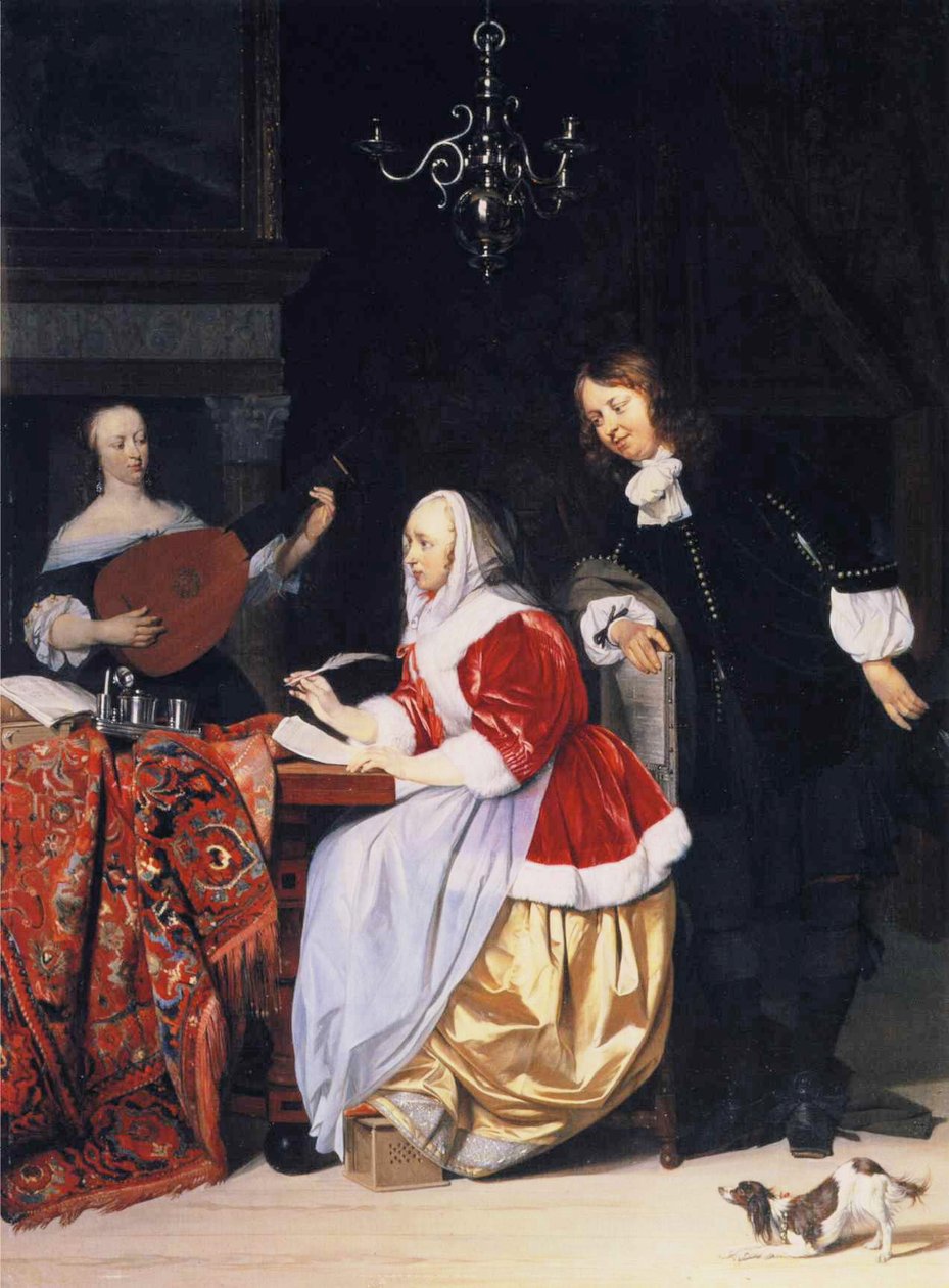Mladá žena skládající hudbu od Gabriel Metsu