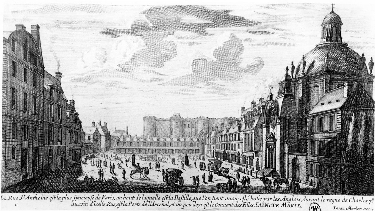 Rue St. Antoine, Bastille a klášter Visitandines, Paříž, kolem 1660-70 od Gabriel Perelle