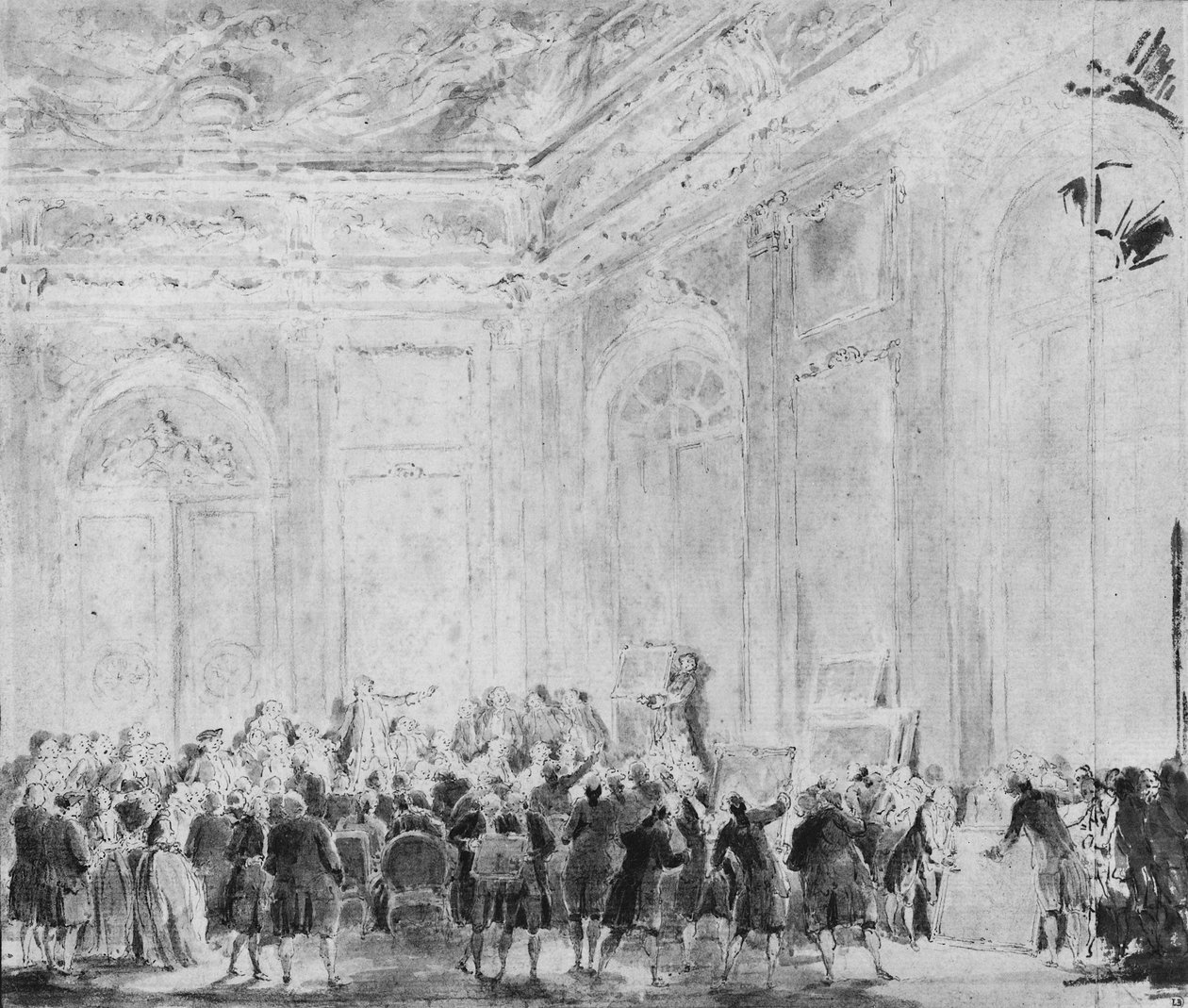 Scéna s prodejem obrazů od Gabriel de Saint Aubin