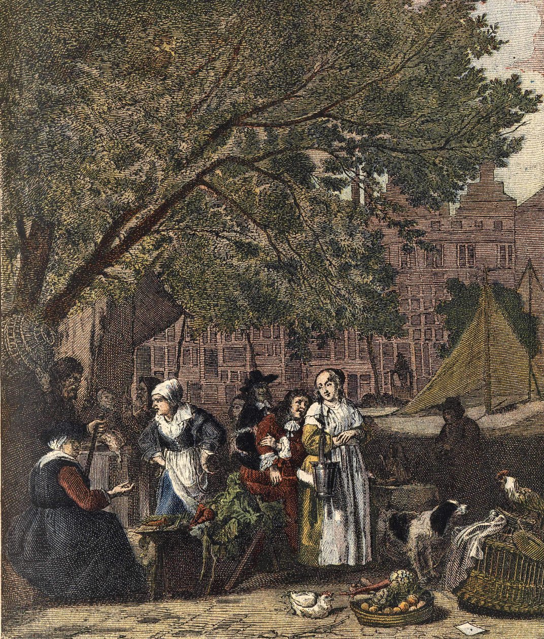 Amsterdamský bylinkový trh. Rytina 19. století podle obrazu Gabriela Metsu (1629-1667). od Gabriel (after) Metsu