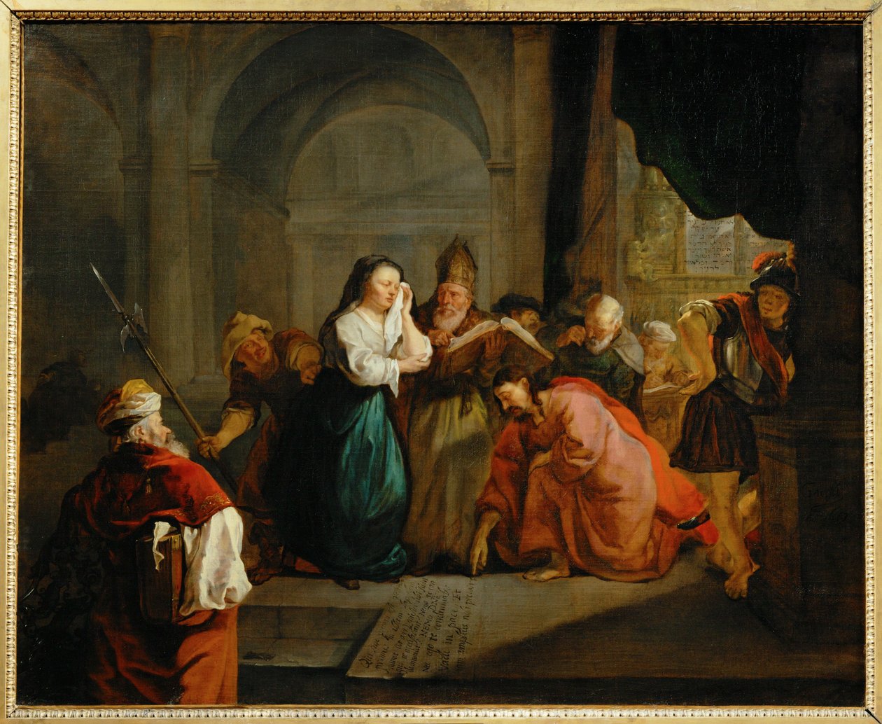 Le Christ et la femme adultere - Kristus a cizoložnice... od Gabriel (attr. to) Metsu