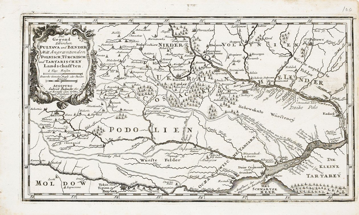 Mapa zobrazující Poltavu i Bender od Gabriel Bodenehr the Elder