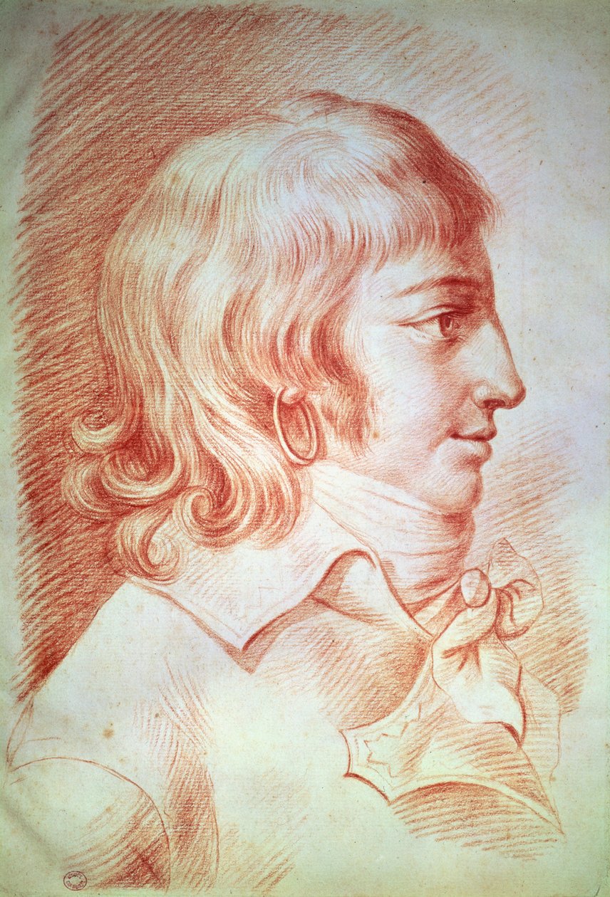 Louis-Antoine-Leon de Saint-Just (1767-94) (červená křída na papíře) od Gabriel Christophe Guerin