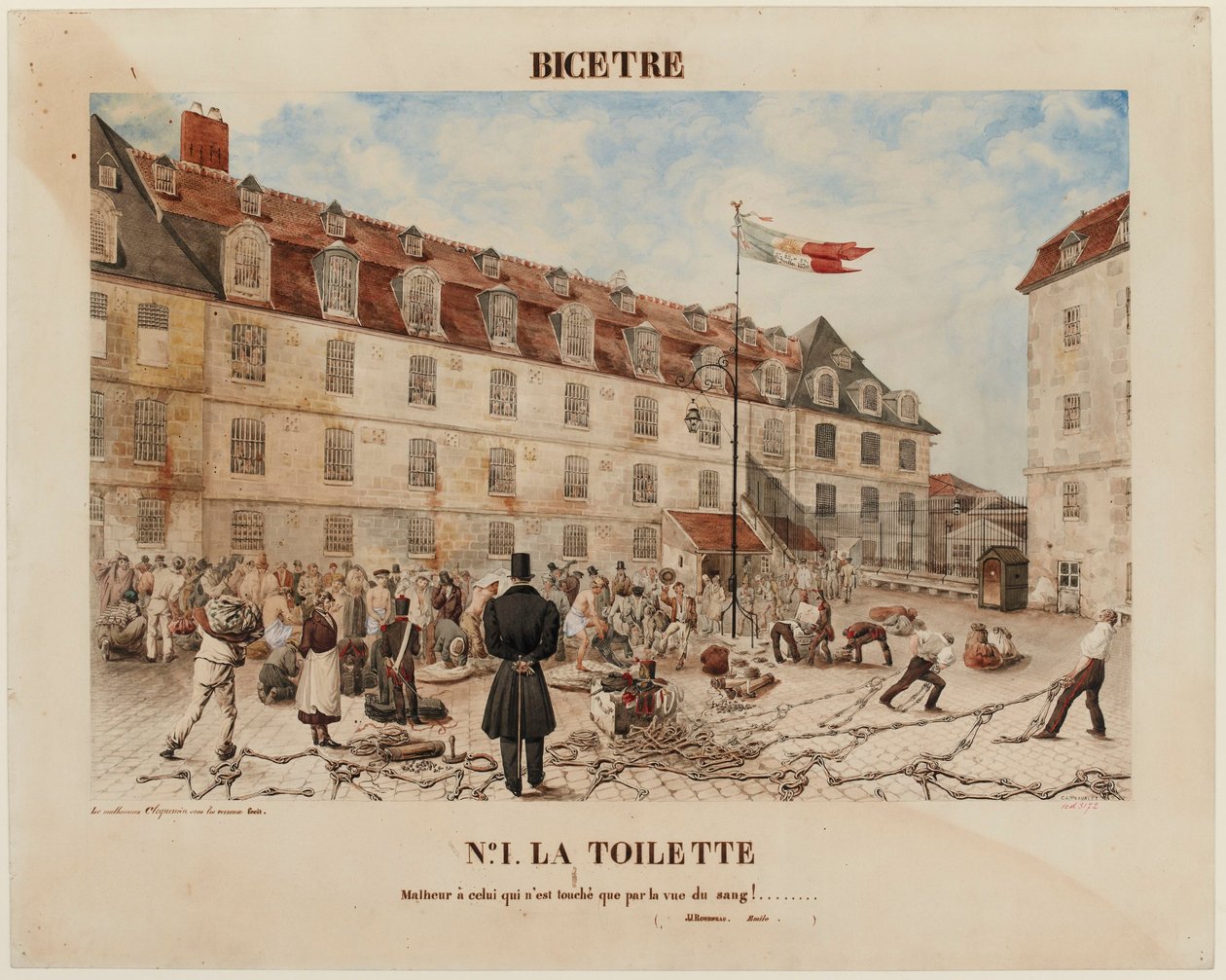 Francouzsky: BICÊTRE. Nº1. THE TOILET / Běda tomu, koho se dotýká jen pohled na krev! ........ / ( JJ Rousseau. Émile. ). od Gabriel Cloquemin