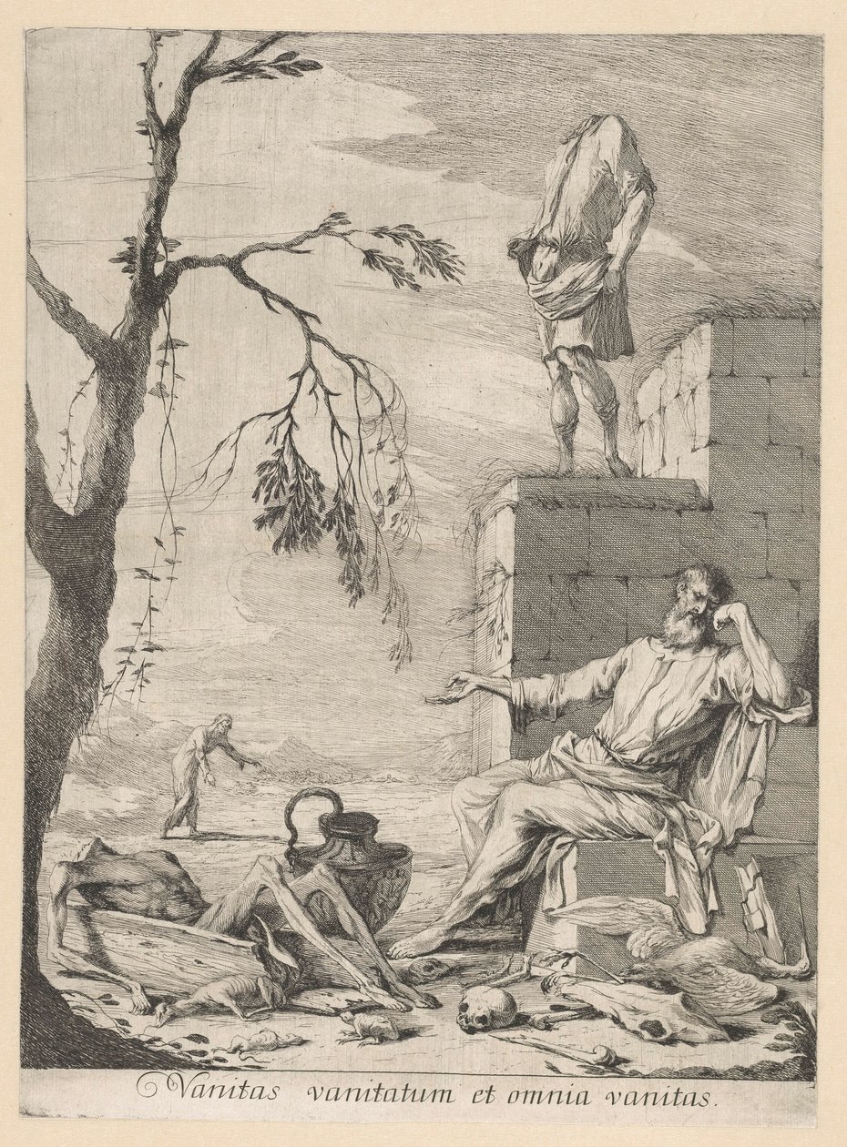 Truchlící filozof obklopený symbolikou vanitas od Gabriel Ehinger