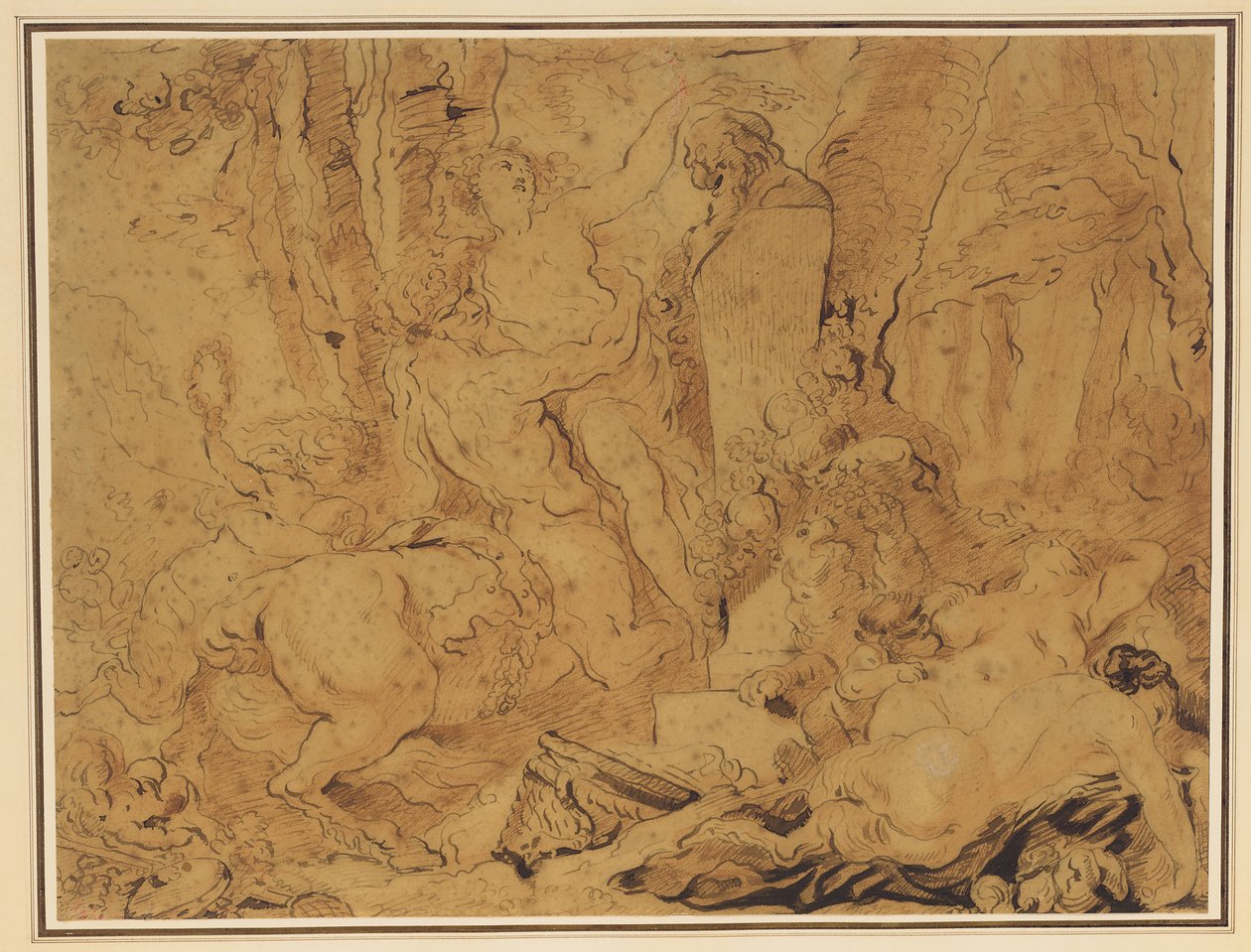 Slavnost boha zahrad (Bakchanálie s nymfou nesenou kentaurem, který korunuje herma) od Gabriel Francois Doyen