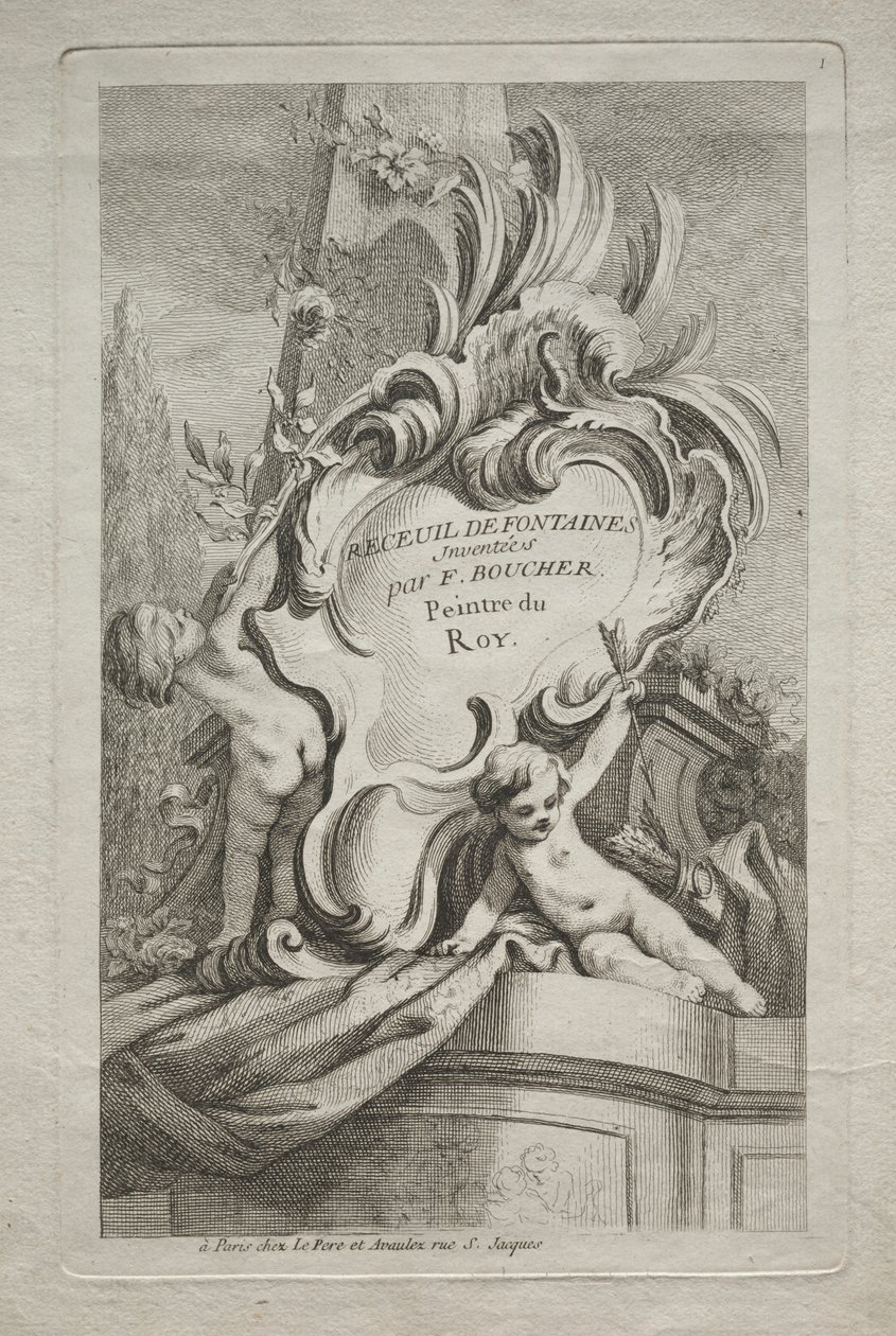Kniha fontán: č. 1, titulní strana, c. 1736. od Gabriel Huquier