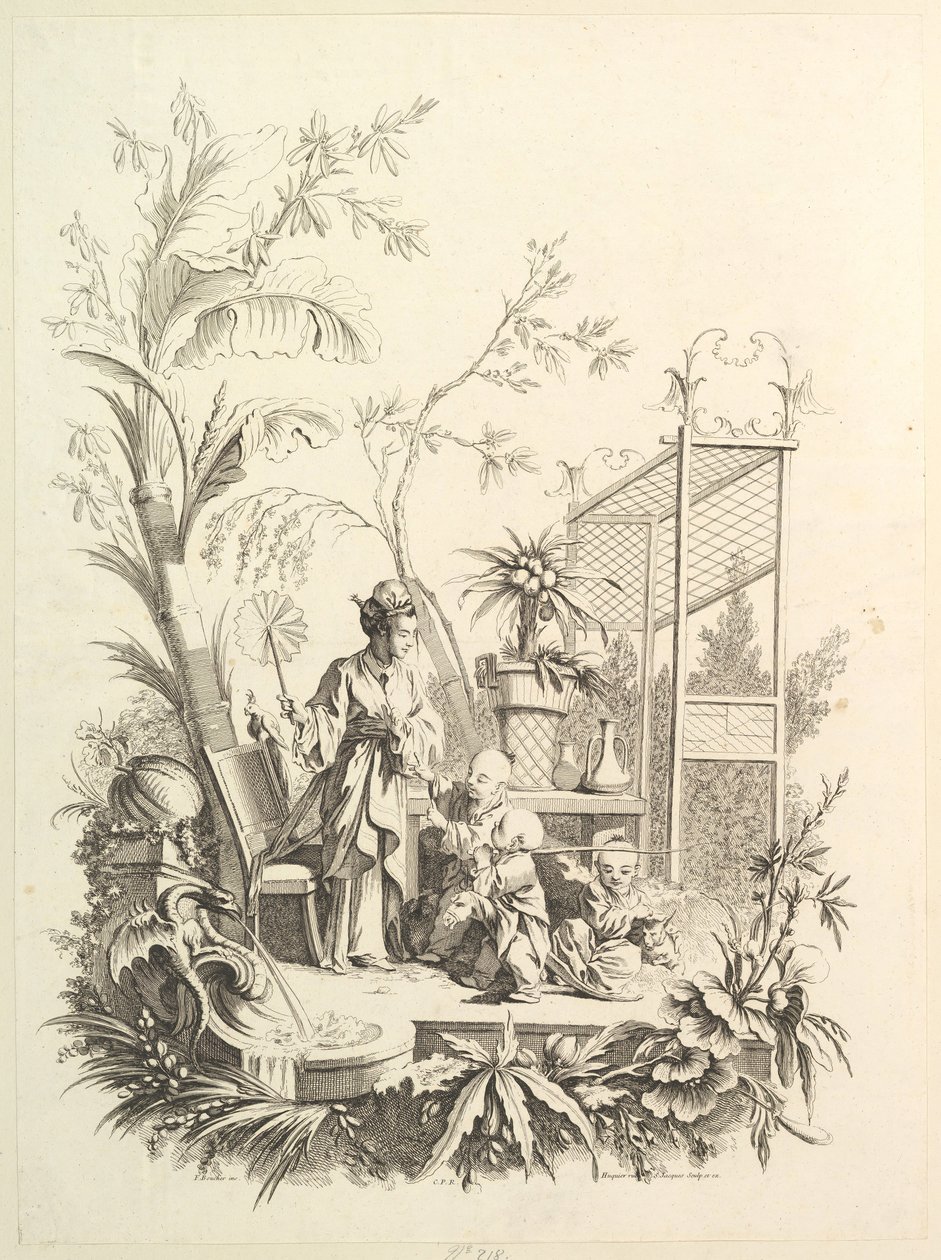 Chinoiserie s postavami v krajině, 18. století. od Gabriel Huquier