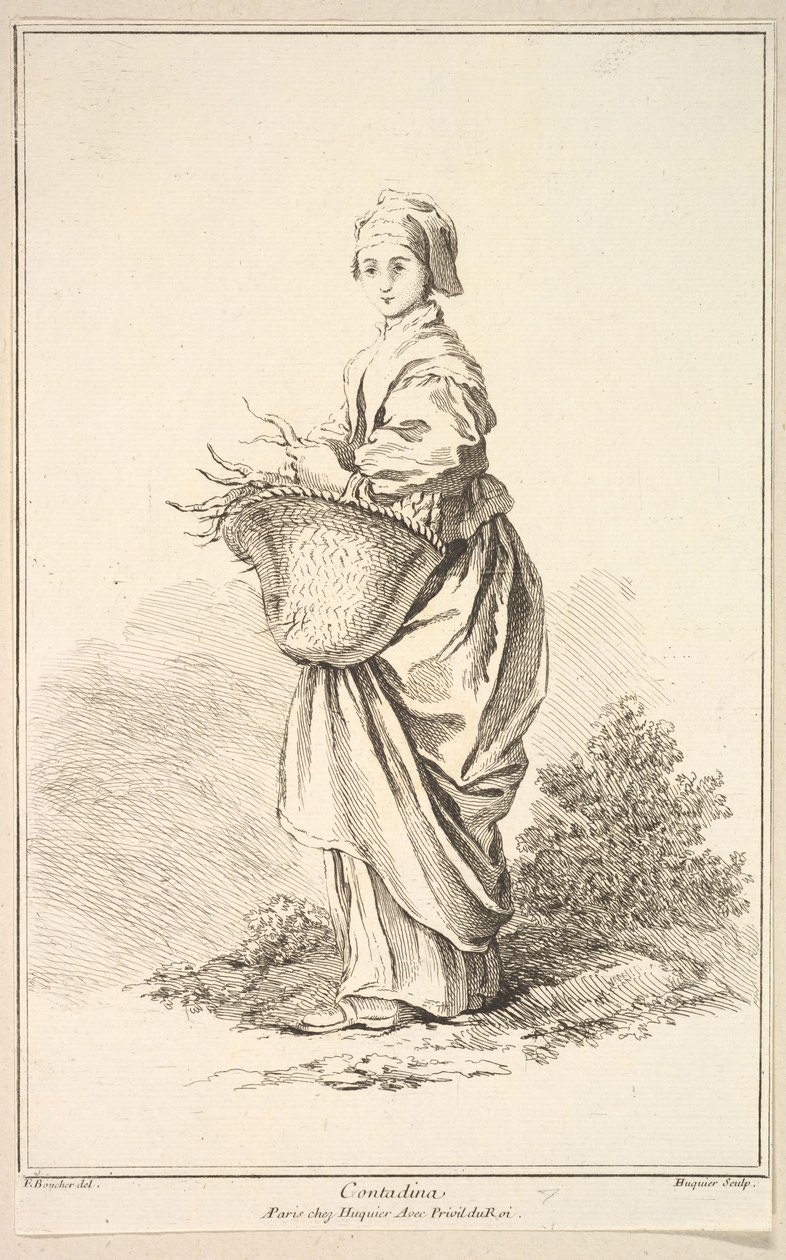 Contadina, z Sbírka různých zahraničních postav Vynalezl F. Boucher P...., 18. stol. od Gabriel Huquier