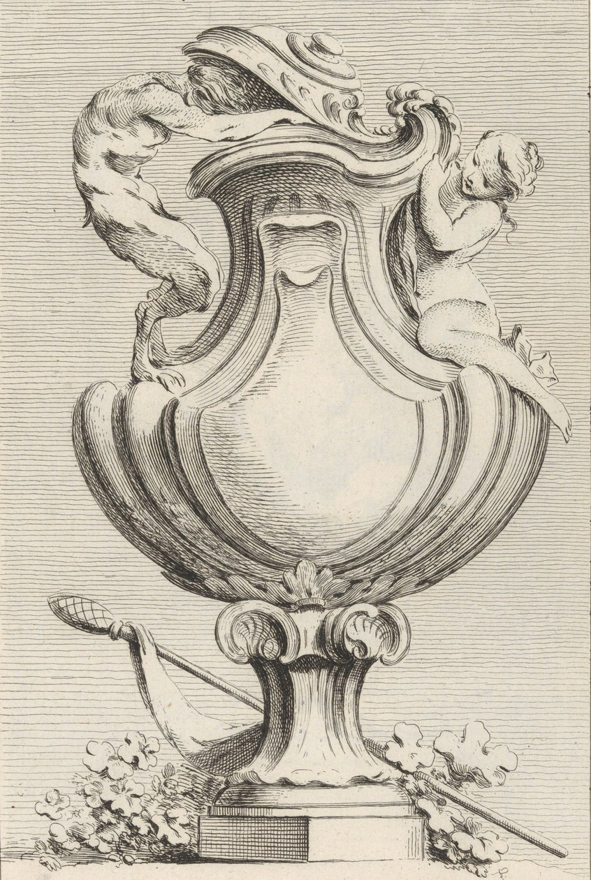 Návrh na vázu s faunem a nymfou, z Livre de Vase Book of Vases, deska 1..., 1742-50. od Gabriel Huquier