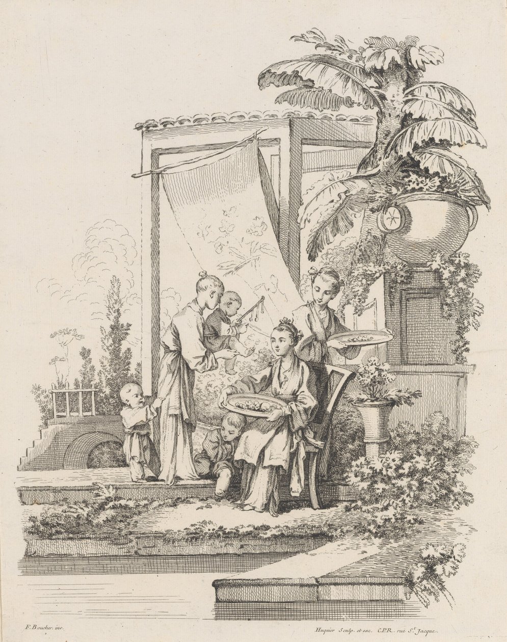 Sedící žena s dětmi a sluhami, ca. 1738-45. od Gabriel Huquier