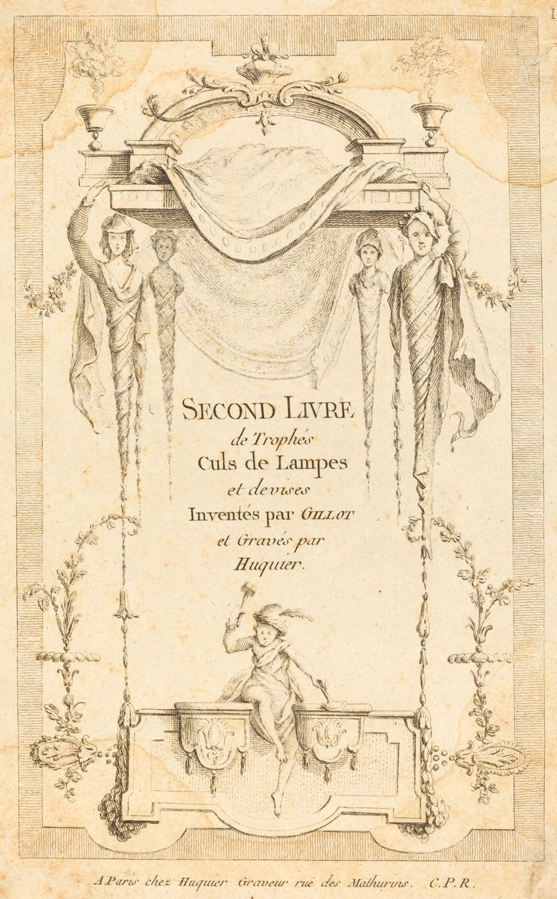 Druhá kniha konců lamp a měnových trofejí: Titulní strana od Gabriel Huquier after Claude Gillot