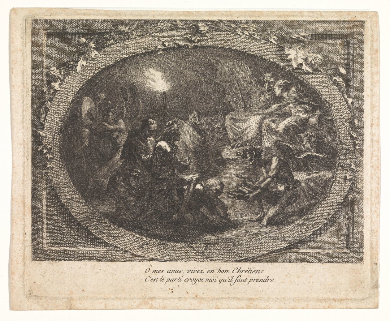Voltaire dorazil do pekla od Gabriel Jacques de Saint Aubin (school of)