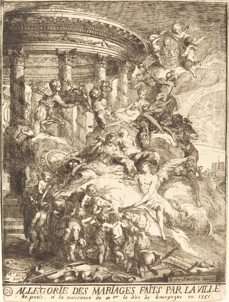 Alegorie sňatků, které uzavřelo město Paříž při narození burgundského vévody od Gabriel Jacques de Saint Aubin