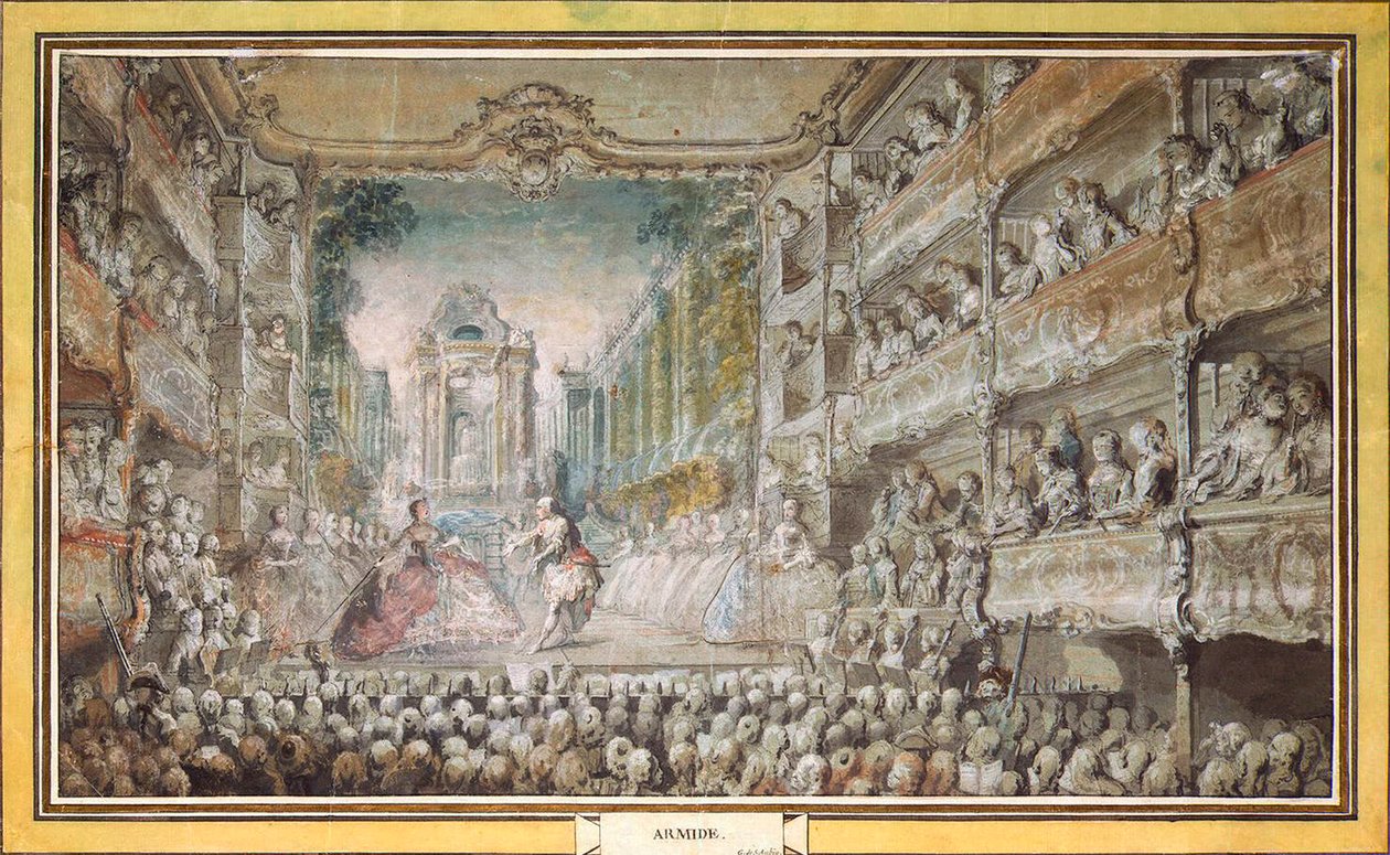 Představení Armidy ve Starém hledišti opery, po roce 1761. od Gabriel Jacques de Saint Aubin