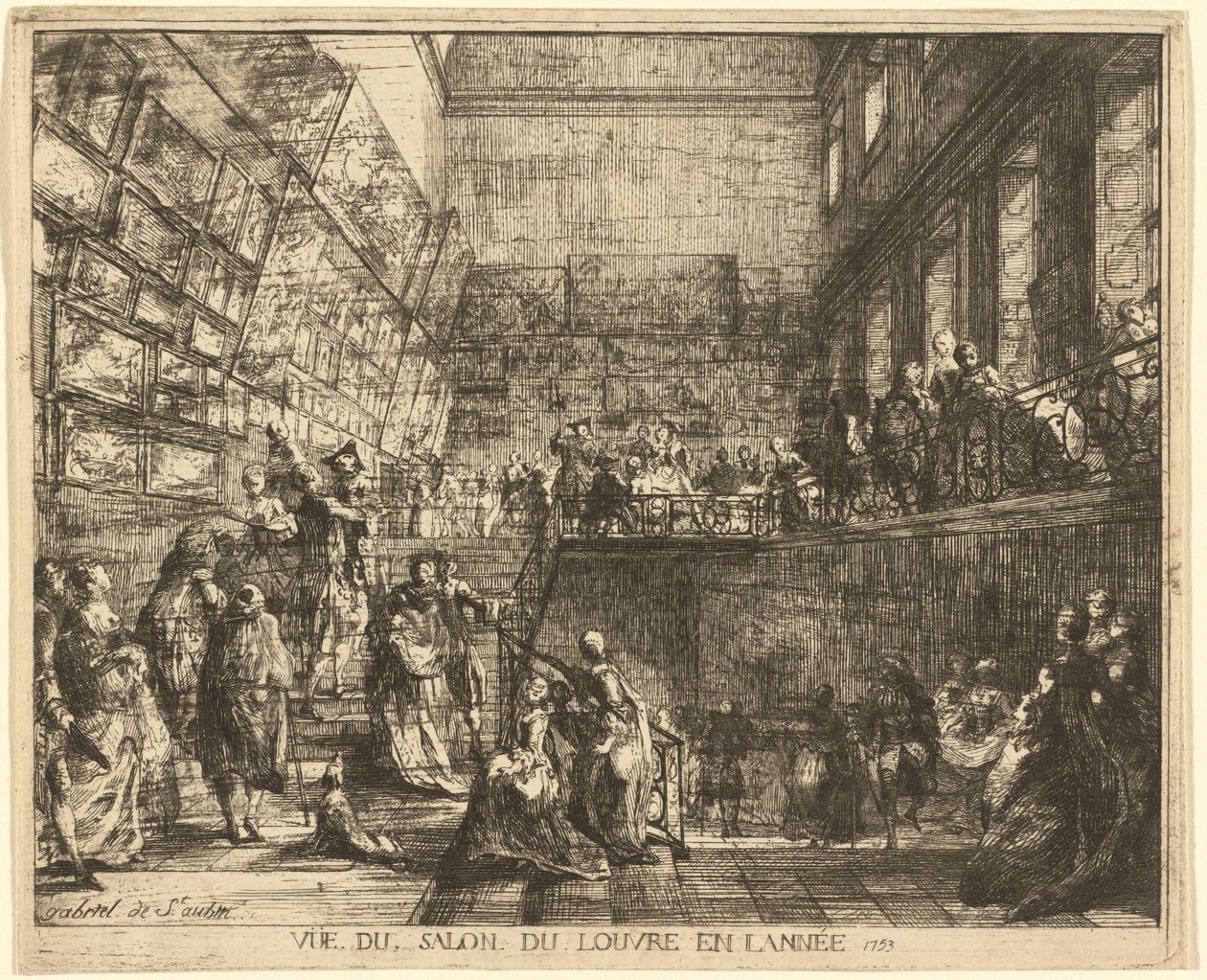 Pohled na Salon du Louvre v roce 1753 od Gabriel Jacques de Saint Aubin