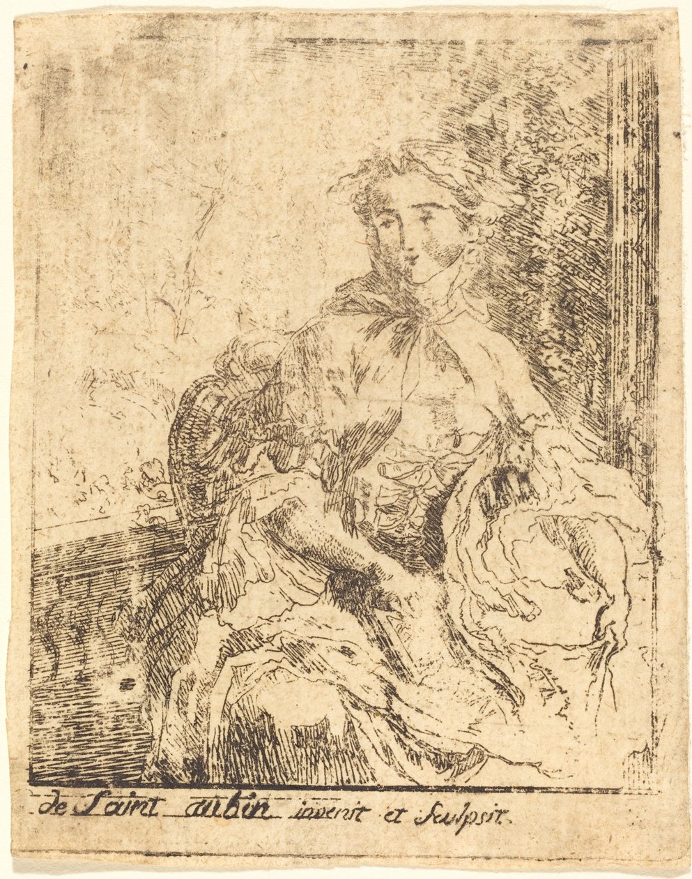 Mladá žena na terase od Gabriel Jacques de Saint Aubin