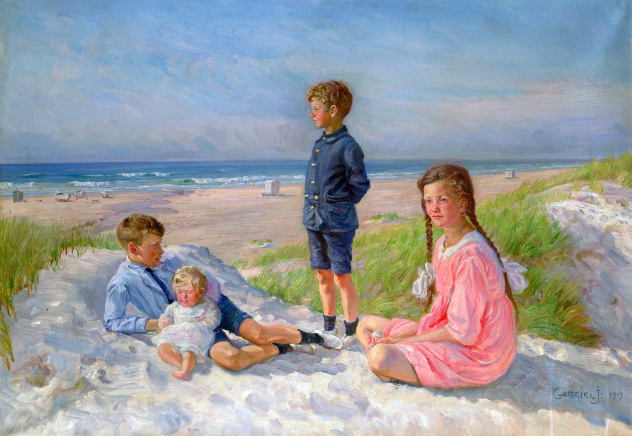 „Erik, Else, Ove a Birthe Schultz na pláži“, 1919 od Gabriel Jensen