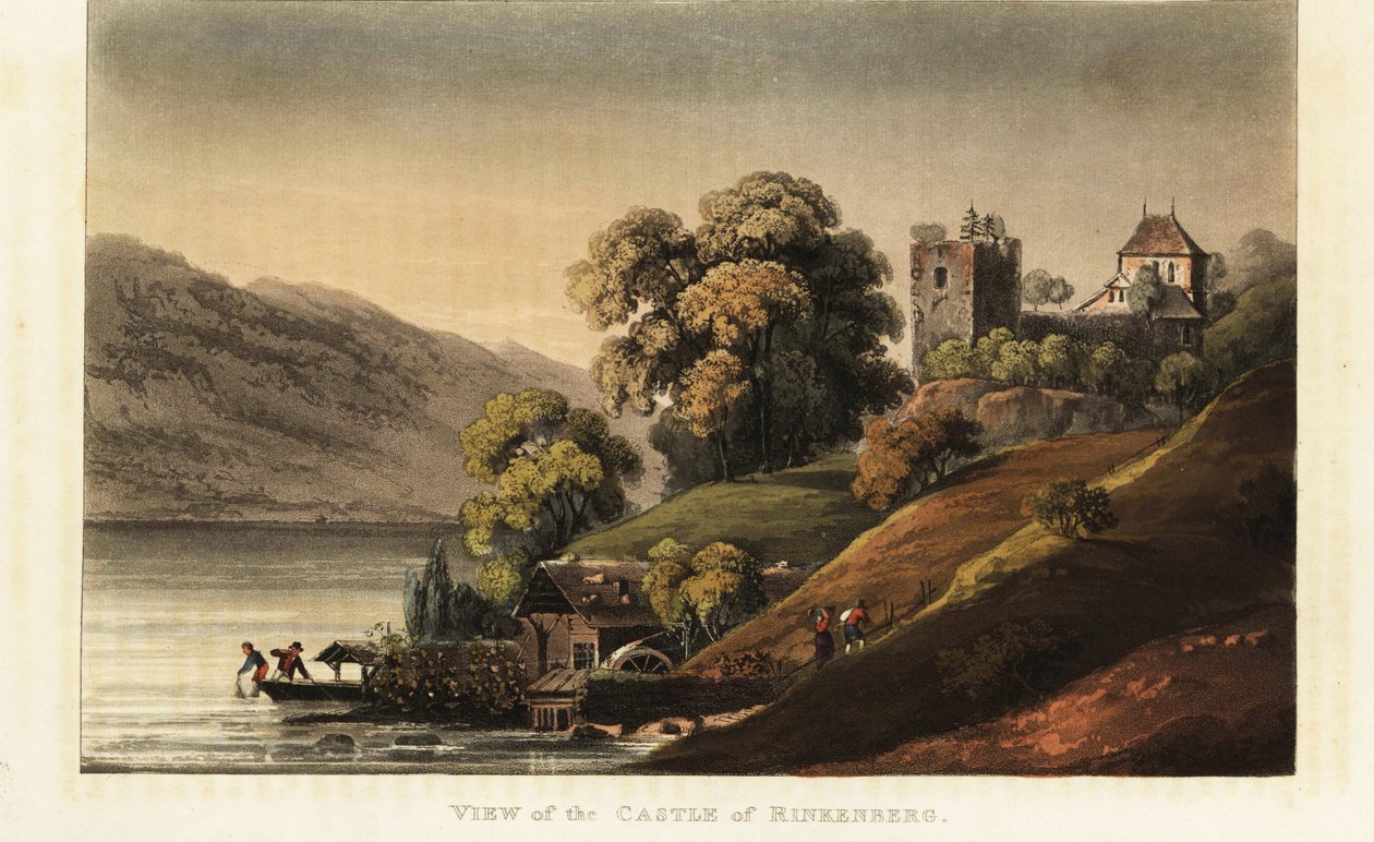 Ruiny středověkého hradu Ringgenberg na jezeře Brienz, kanton Bern, Švýcarsko od Gabriel Ludwig (after) Lory