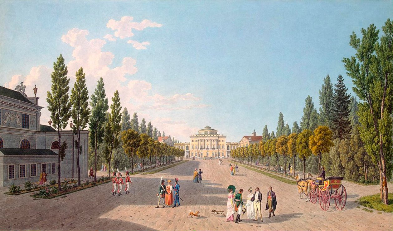 Pohled na Pavlovský palác z parku, 1808. od Gabriel Ludwig Lory the Elder