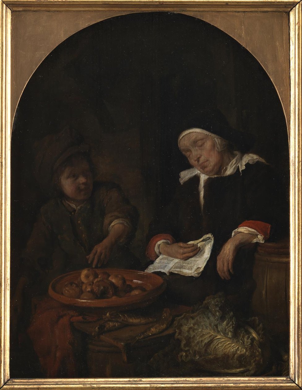 Žena prodávající ovoce a sledě od Gabriel Metsu