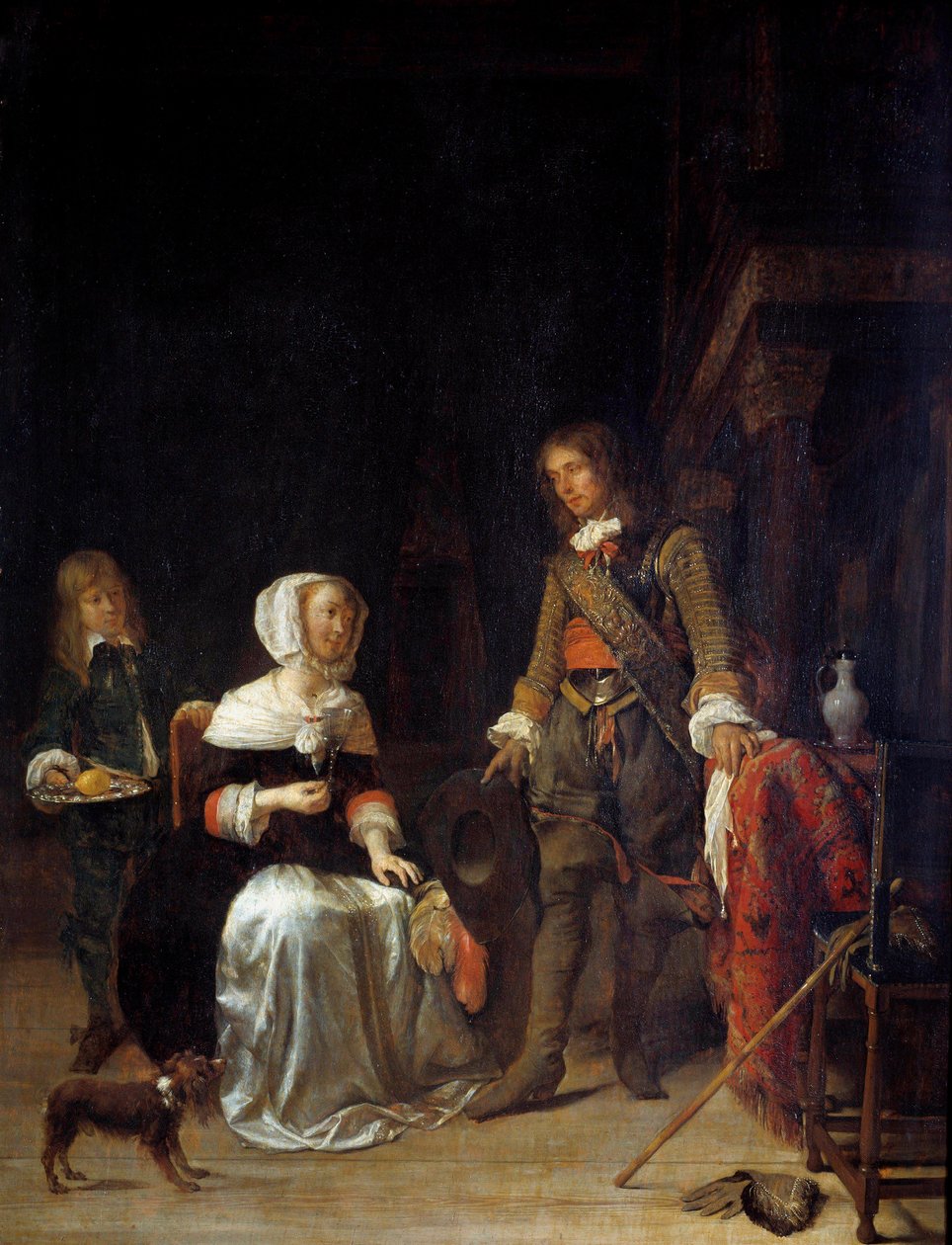 Voják na návštěvě u mladé dívky Obraz Gabriela Metsu (1629-1667) 17. století Sun. 0,63x0,47 m od Gabriel Metsu