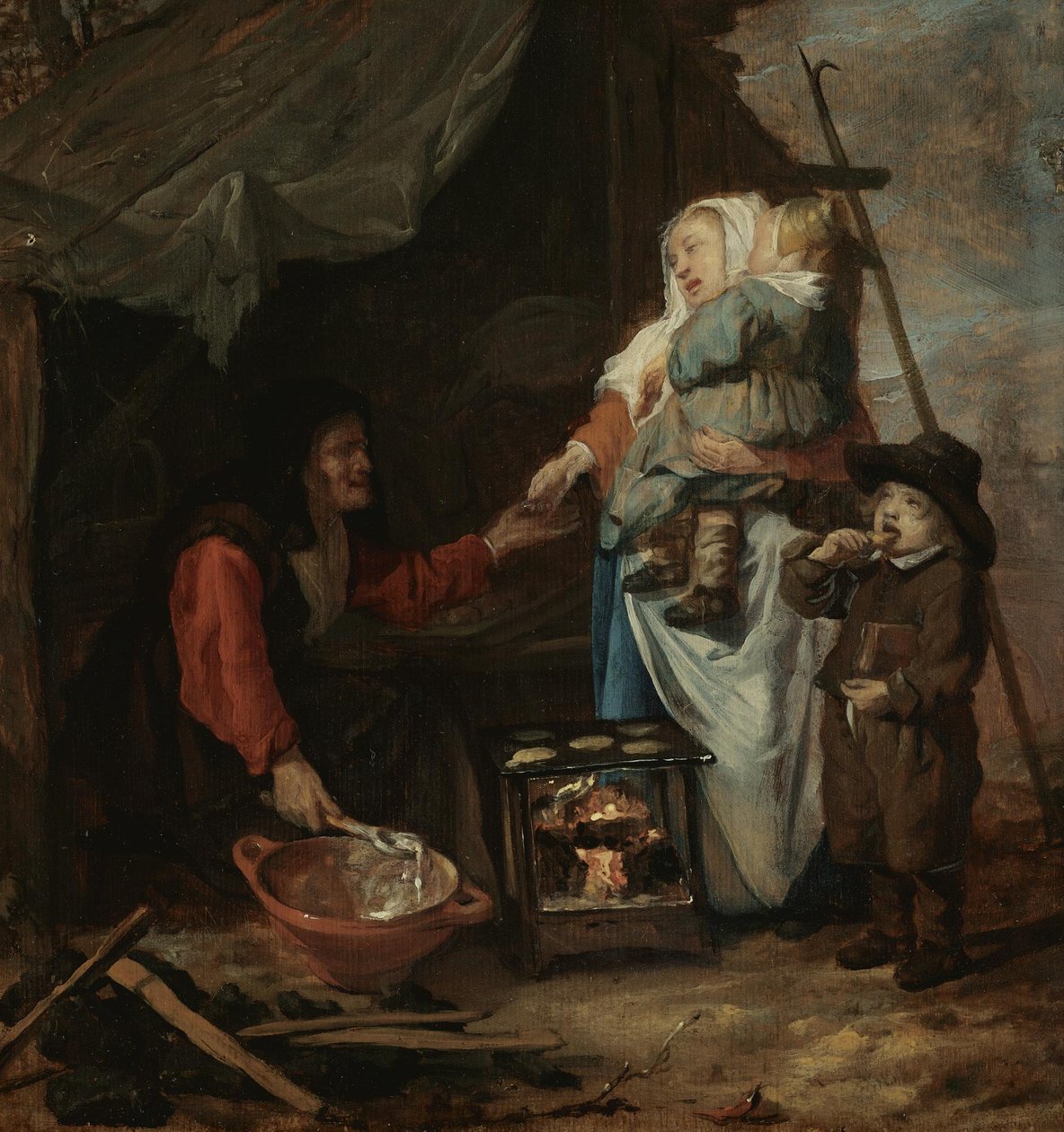 Stará žena prodává palačinky od Gabriel Metsu