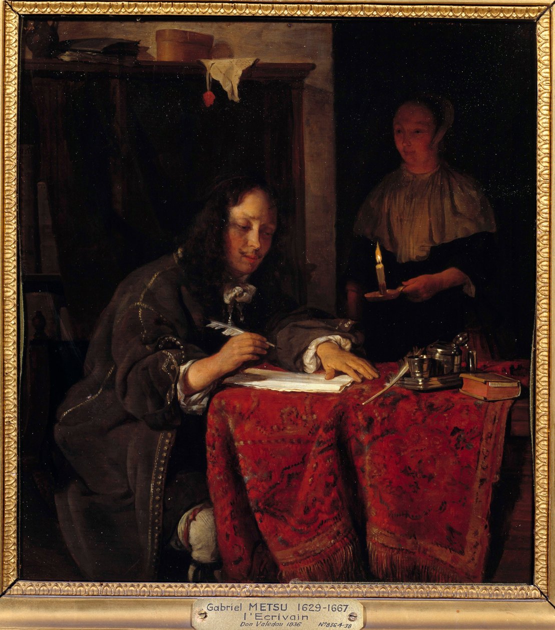 Spisovatel. Sluha drží svíčku, aby měl pisatel světlo na psaní. od Gabriel Metsu