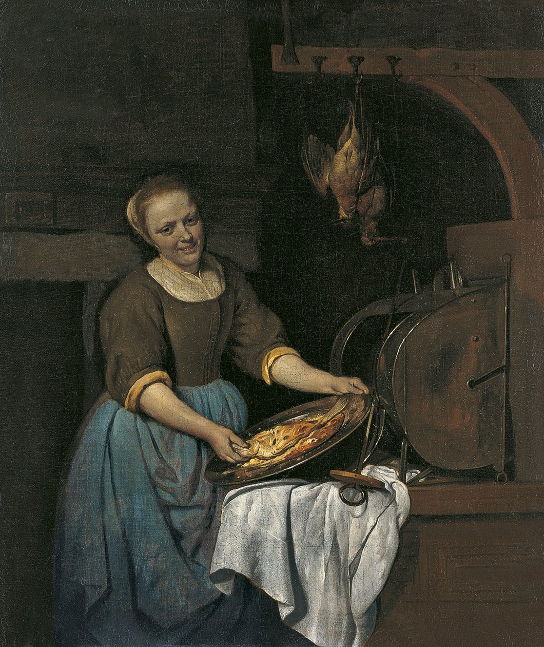 Kuchyňská pomocnice připravuje ryby od Gabriel Metsu