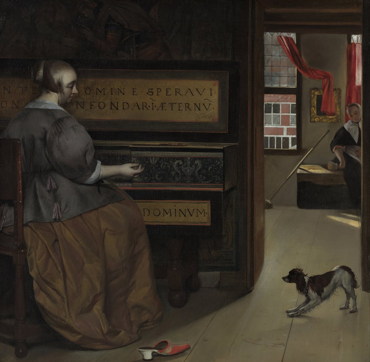Dáma u panny, asi 1660-67 (olej na plátně) od Gabriel Metsu