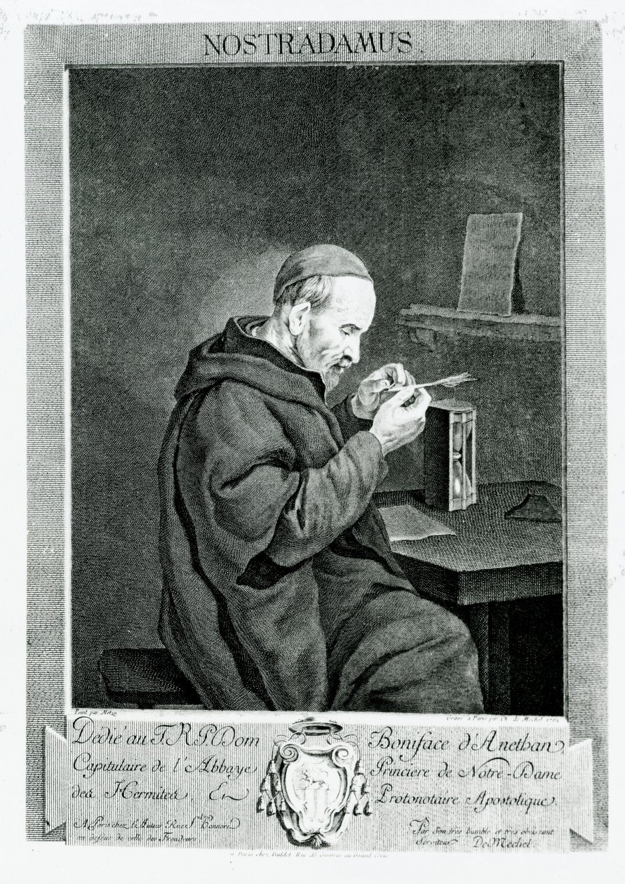 Portrét Michela Nostradama (1503-66) vyrytý Christianem von Mechelem (1737-1817) 1762 od Gabriel Metsu