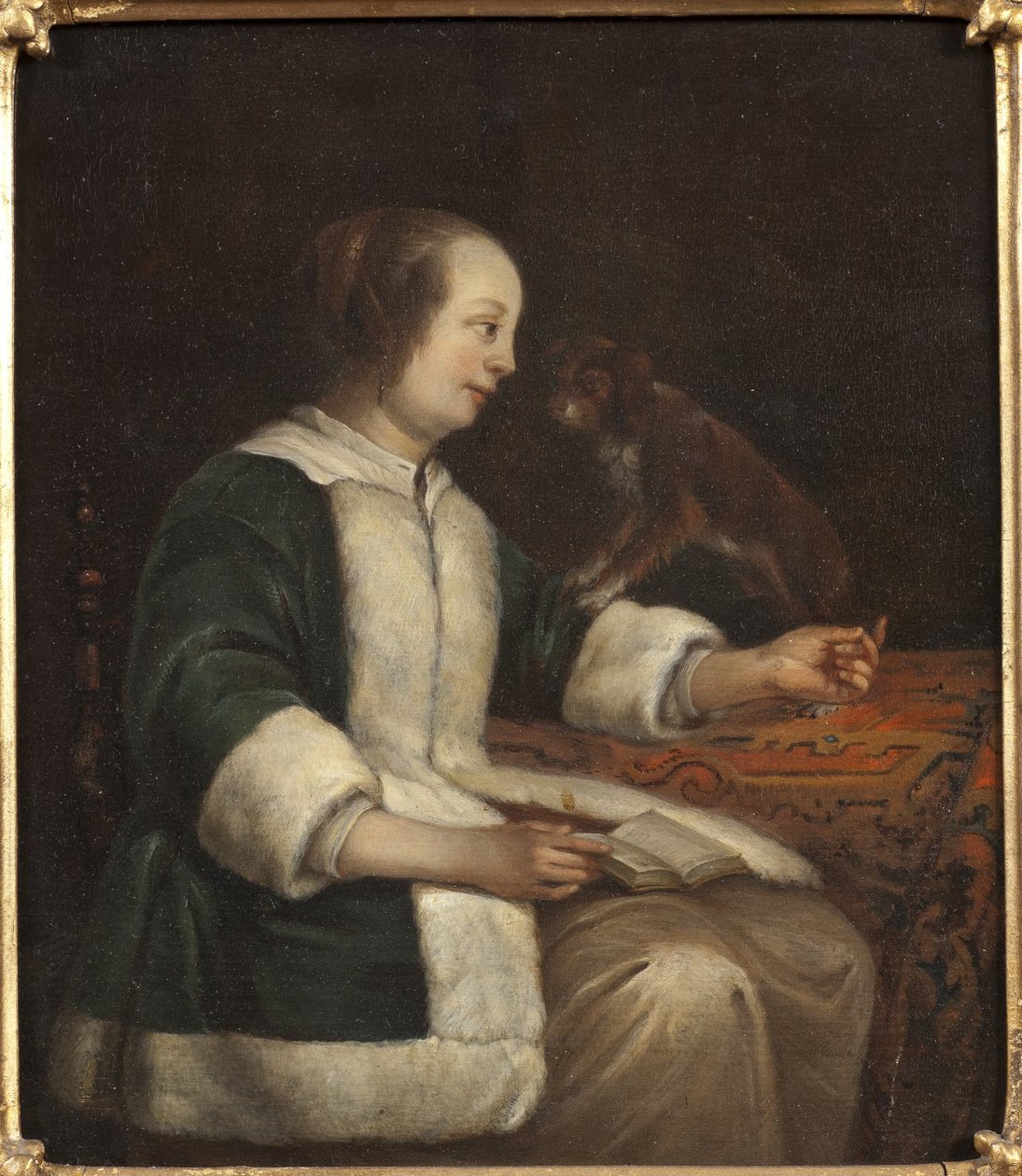 Portrét dámy se psem od Gabriel Metsu