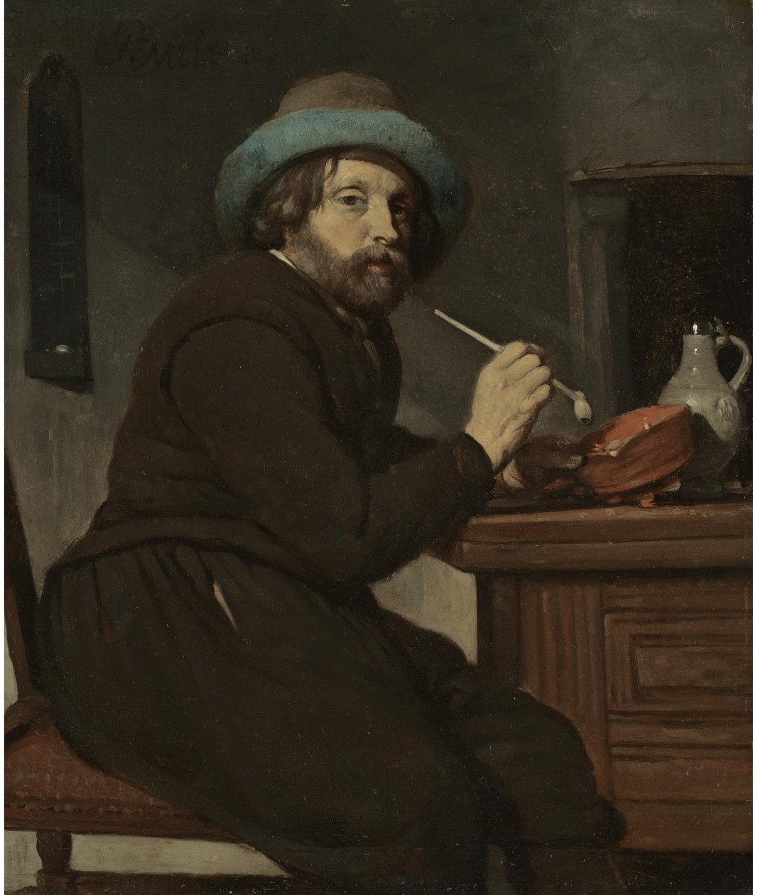 Kuřák sedící u stolu od Gabriel Metsu