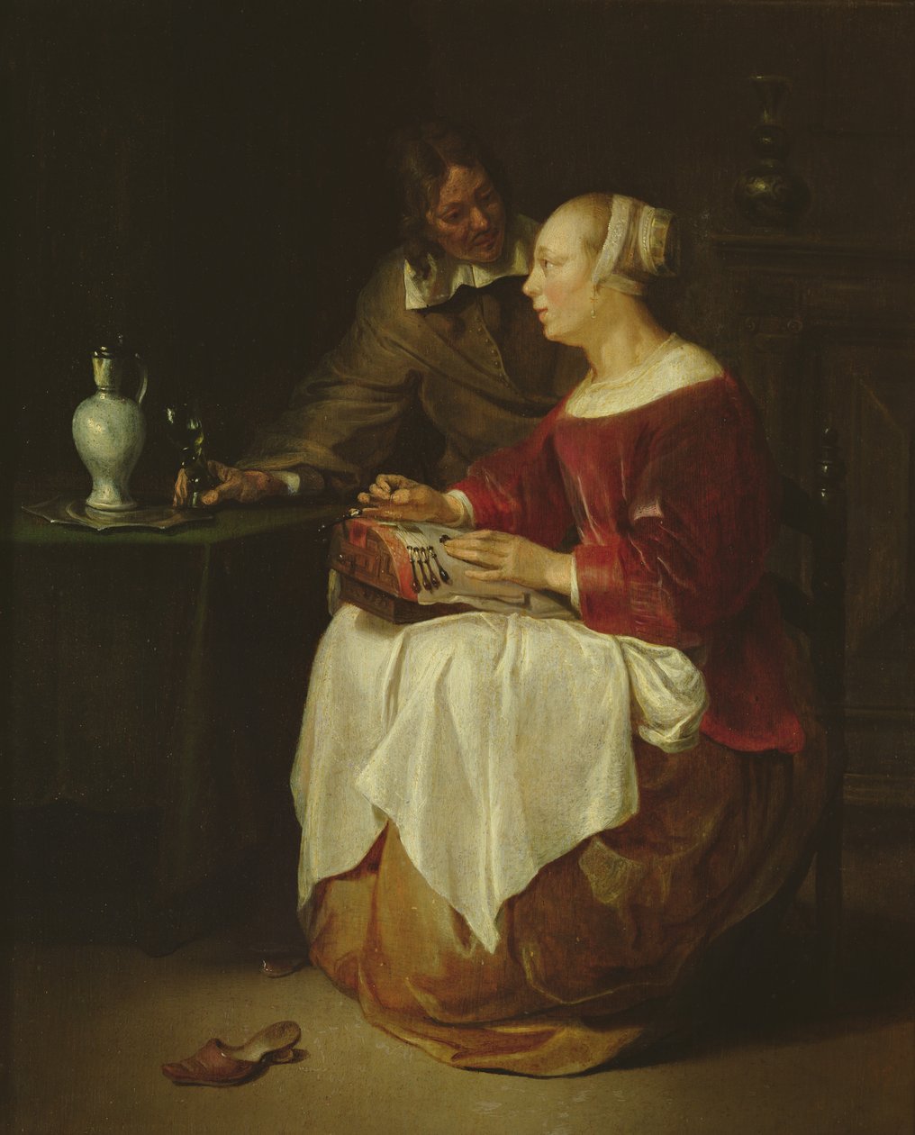 Šněrovač (olej na desce) od Gabriel Metsu