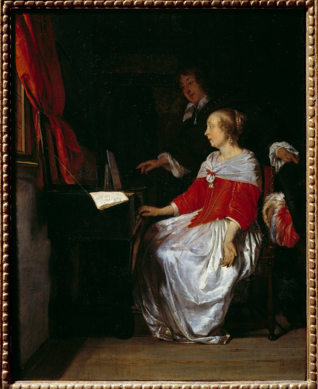 Virginalova přednáška. Obraz Gabriel Metsu (1629-1667), ev. holt od Gabriel Metsu