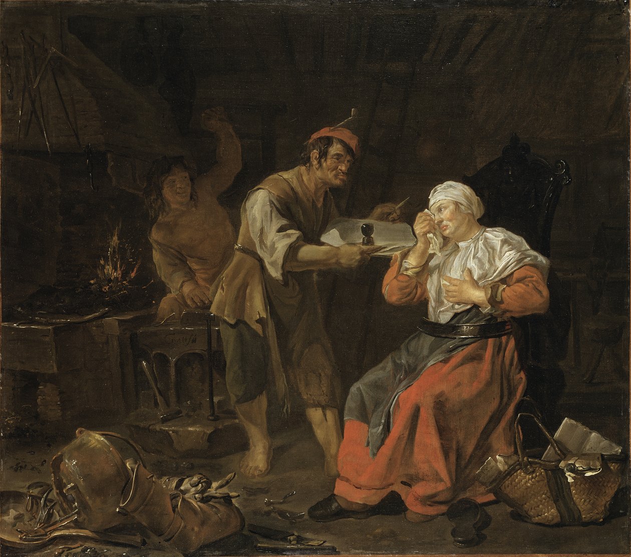 Plačící žena v kovárně, kolem roku 1650 od Gabriel Metsu